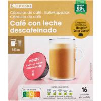 Càpsules cafè amb llet descafeïnat EROSKI, caixa 16 monodosis