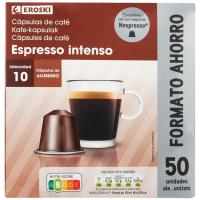 Càpsules cafè espresso intens EROSKI, 50 u