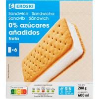 Sandwich de nata sense sucre EROSKI, pack 6x100 ml