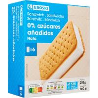 Sandwich de nata sense sucre EROSKI, pack 6x100 ml