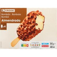 Helado bombón almendrado grande EROSKI, pack 4x120 ml