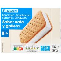 Gelat sandwich de nata i galeta EROSKI, caixa 6x100 ml