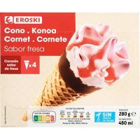 Cono grande de fresa EROSKI, pack 4x120 ml