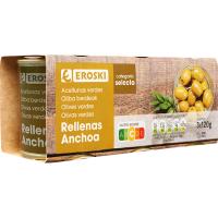 Olives farcides d'anxova EROSKI, pack 3x50 g