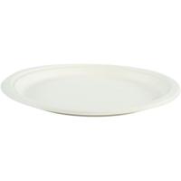 Plato redondo blanco de caña azúcar, biodegradable, Ø26cm BETIK, 10 uds