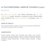 Jabón de tocador con sales minerales LA TOJA, pastilla 2x100 g