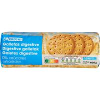 Galleta digestive sin azúcar añadido EROSKI, paquete 400 g