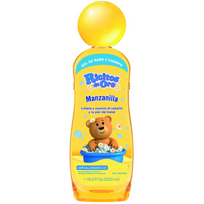 Gel baño y champú de manzanilla RICITOS DE ORO, bote 500 ml