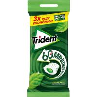 Chicle de hierbabuena 60 minutos TRIDENT, pack 3x22 g