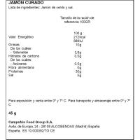 Jamón curado 1/2 loncha NAVIDUL, bandeja 45 g