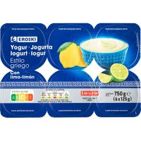 Yogur griego con lima-limón EROSKI, pack 6x125 g