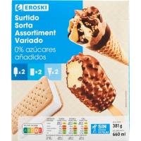 Gelats assortit sense sucres afegits EROSKI, pack 6 u