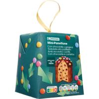 Mini panettone con pepitas choco y smarties EROSKI, caja 100 g