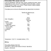 Chocolate 70% cacao con sal de mar SIMON COLL, 85 g