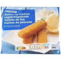 Varitas de merluza empanada EROSKI, bolsa 420 g