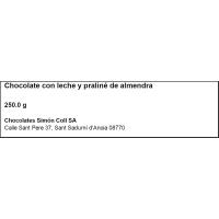 Turrón de chocolate y praliné de almendra SIMÓN COLL, caja 250 g