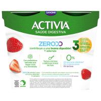 Yogur triple zero de fresa ACTIVIA, pack 4x120 g