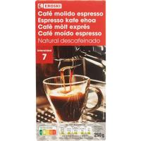 Café molido expreso descafeinado EROSKI, paquete 250 g