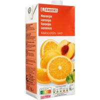 Zumo naranja y melocotón EROSKI, brik 1 litro