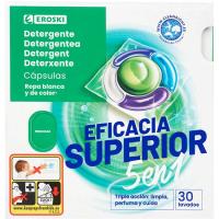 Detergent en càpsules 5n1 eficàcia superior EROSKI, 30 dosi