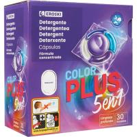 Detergent en càpsules 5n1 especial color plus EROSKI, 30 dosi