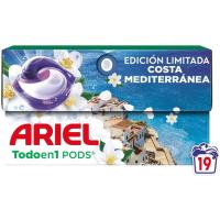 Detergente en cápsulas Costa Mediterránea ARIEL, caja 19 dosis
