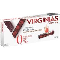 Turrón de chocolate 0% con gindas al licor VIRGINIAS, caja 200 g