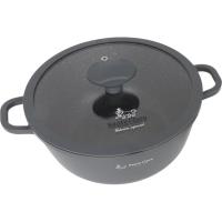 Cacerola alta, aluminio fundido, asas silicona, tapa de vidrio IZARO,  Ø24 cm