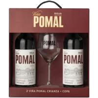 Vino Tinto Crianza 2 botellas+2 copas VIÑA POMAL, estuche