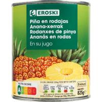 Piña en rodajas en su jugo EROSKI, lata 490 g