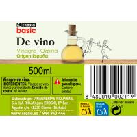 Vinagre blanc EROSKI basic, ampolla 50 cl