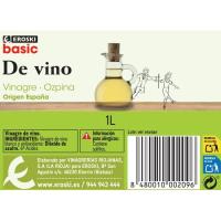 Vinagre de vi blanc EROSKI basic, ampolla 1 litre