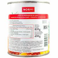 Piña en su jugo NORVI, lata 490 g