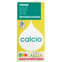 Leche semidesnatada calcio EROSKI, brik 1 litro