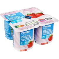 Yogur desnatado con fresas EROSKI, pack 4x125 g