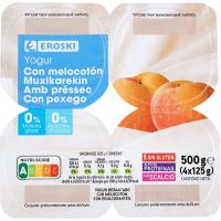 Iogurt desnatat amb préssec EROSKI, pack 4x125 g