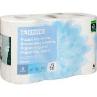 Paper higiènic suau doble rotllo EROSKI, paquet 6 rotllos