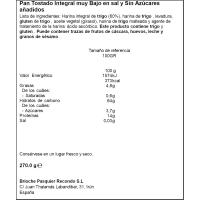 Pan tostado integral sin sal-sin azúcar RECONDO, paquete 270 g