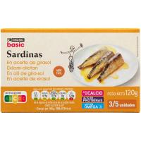 Sardina en oli de gira-sol EROSKI basic, llauna 115 g