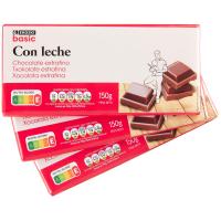 Xocolata amb llet EROSKI BASIC, pack 3x150 g