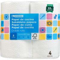 Papel de cocina compacto doble rollo EROSKI, paquete 4=8 rollos