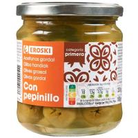 Olives gordal amb cogombret EROSKI, flascó 180 g